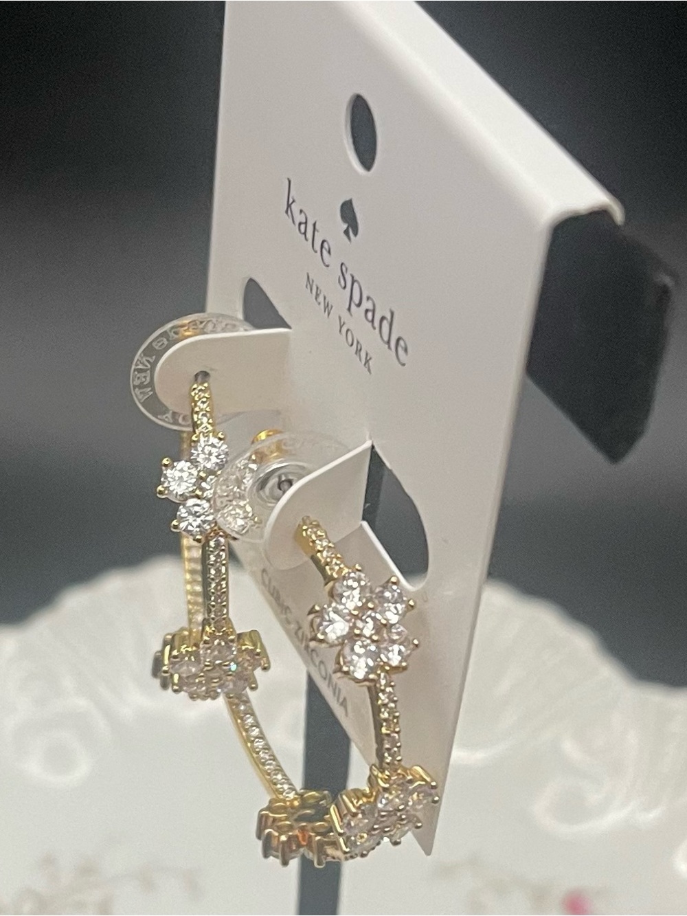 NWT Kate Spade Gleaming Gardens Flower Hoop Earrings Gold CZ